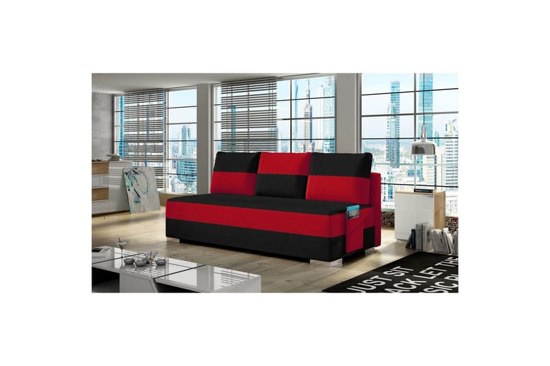 Sohva Eltap Atila 200x83x92 cm - Alova 04, Alova 46, Musta, Punainen - Huonekalut - Sohva - Vuodesohva - 3 istuttava vuodesohva