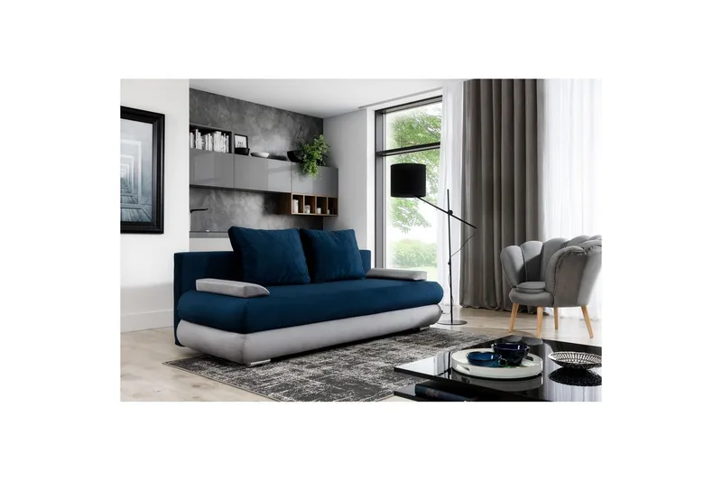 Sohva Eltap Milo 213x95x90 cm - Monolith 77, Monolith 84, sininen, vaaleanharmaa - Huonekalut - Sohva - Vuodesohva - 3 istuttava vuodesohva