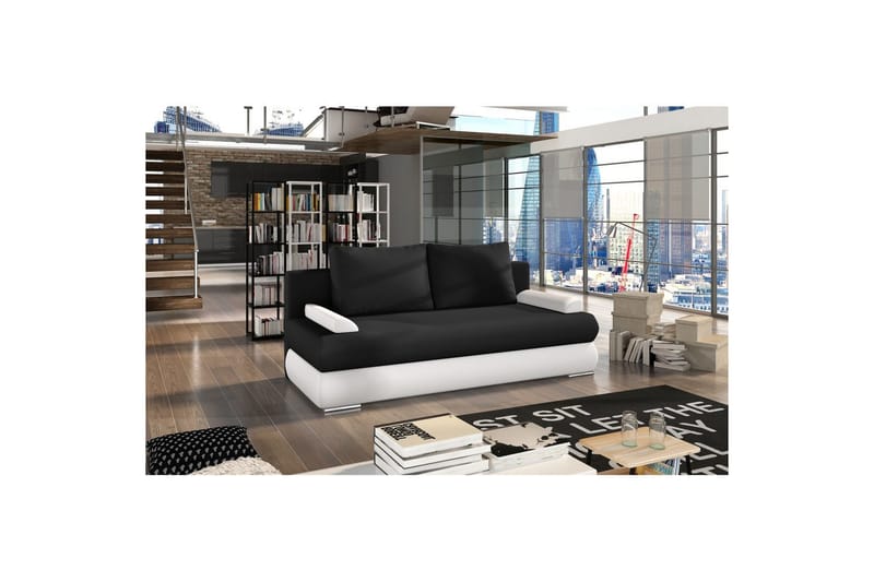 Sohva Eltap Milo 213x95x90 cm - Soft 11, Soft 17, Musta, Valkoinen - Huonekalut - Sohva - Vuodesohva - 3 istuttava vuodesohva