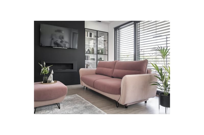 Sohva Eltap Silva 236x95x90 cm - Velvetmat 24, Mat Velvet 61, Vaaleanpunainen - Huonekalut - Sohva - Vuodesohva - 3 istuttava vuodesohva