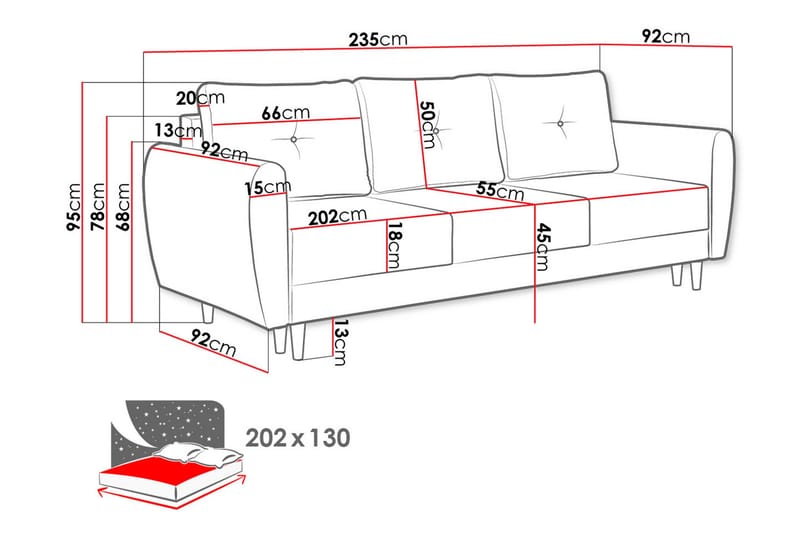 Sohva Hulared - Harmaa - Huonekalut - Sohva - Vuodesohva - 3 istuttava vuodesohva