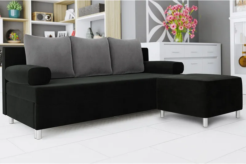 Sohva Rejmyre rahilla - Musta/Harmaa - Huonekalut - Sohva - Vuodesohva - Kulmavuodesohva