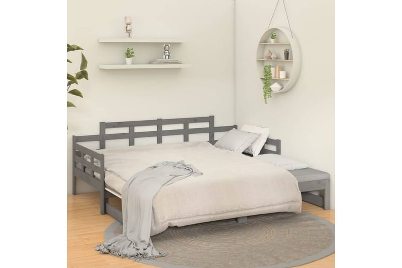 Sohvasänky ulosvedettävä harmaa täysi mänty 2x (90x200) cm - Harmaa - Huonekalut - Sohva - Sohvasängyt