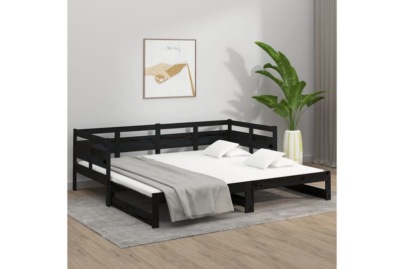 Sohvasänky ulosvedettävä musta täysi mänty 2x (80x200) cm - Musta - Huonekalut - Sohva - Sohvasängyt