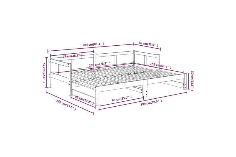 Sohvasänky ulosvedettävä musta täysi mänty 2x (80x200) cm - Musta - Vuodesohva