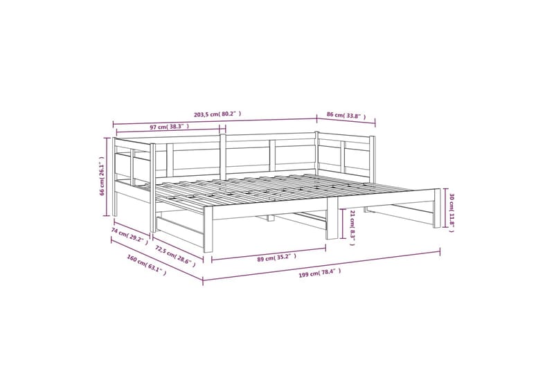 Sohvasänky ulosvedettävä musta täysi mänty 2x (80x200) cm - Musta - Huonekalut - Sohva - Sohvasängyt