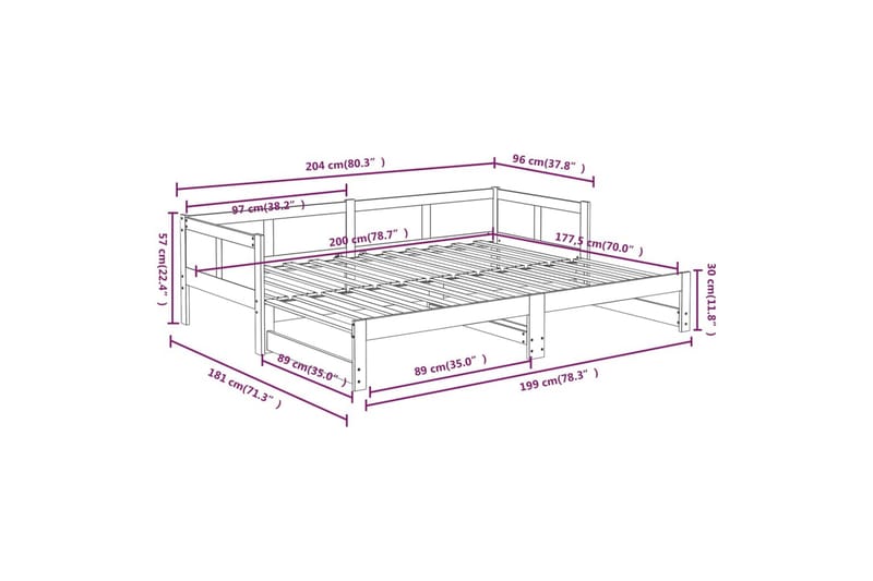 Sohvasänky ulosvedettävä musta täysi mänty 2x (90x200) cm - Musta - Huonekalut - Sohva - Vuodesohva