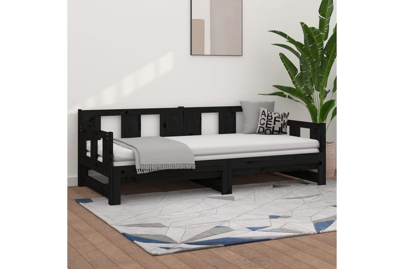 Sohvasänky ulosvedettävä musta täysi mänty 2x (90x200) cm - Musta - Huonekalut - Sohva - Sohvasängyt