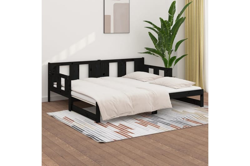 Sohvasänky ulosvedettävä musta täysi mänty 2x (90x200) cm - Musta - Huonekalut - Sohva - Sohvasängyt