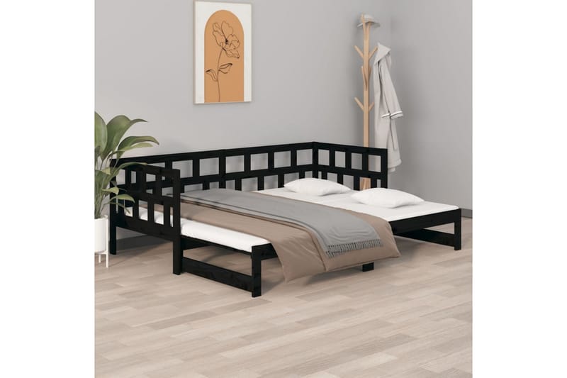 Sohvasänky ulosvedettävä musta täysi mänty 2x (90x200) cm - Musta - Huonekalut - Sohva - Sohvasängyt