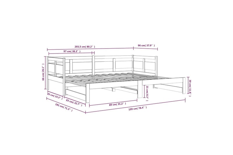 Sohvasänky ulosvedettävä täysi mänty 2x (90x200) cm - Ruskea - Huonekalut - Sohva - Sohvasängyt