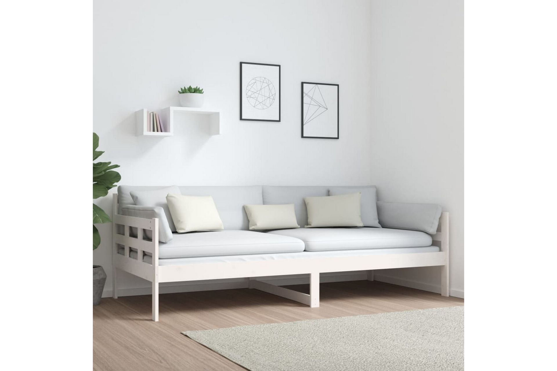 Sohvasänky valkoinen täysi mänty 90x200 cm - Valkoinen - Huonekalut - Sohva - Sohvasängyt