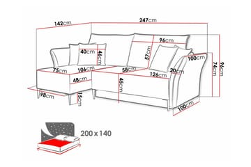 Staffin 3-istuttava l-muotoinen kulmavuodesohva 140x200 cm säilytystilalla chenilleä - Vihreä - Huonekalut - Sohva - Vuodesohva