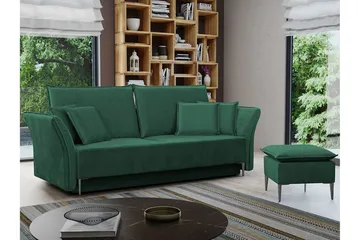 Staffin 3-istuttava suorakaiteen muotoinen vuodesohva 138x192 cm säilytystilalla samettia - Vihreä - Huonekalut - Sohva - Vuodesohva - 3 istuttava vuodesohva