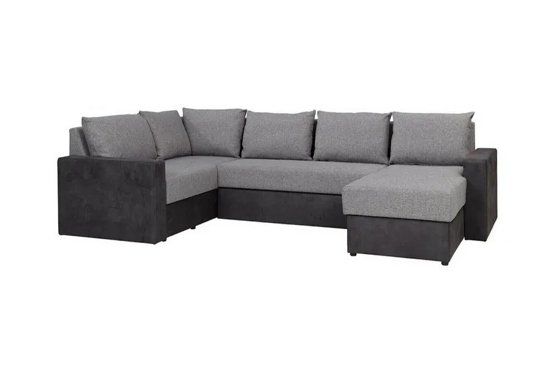 Staffin 4-istuttava oikeanpuoleinen u-mallinen kulmavuodesohva 140x270 cm säilytystilalla kankaasta, Harmaa
