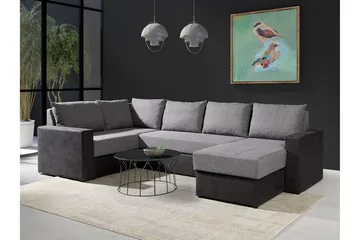 Staffin 4-istuttava oikeanpuoleinen u-mallinen kulmavuodesohva 140x270 cm säilytystilalla kankaasta - Harmaa - Huonekalut - Sohva - Vuodesohva