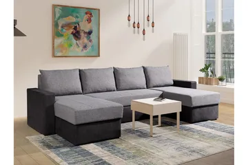 Staffin 4-istuttava u-mallinen kulmavuodesohva 140x283 cm säilytystilalla kankaasta - Harmaa - Huonekalut - Sohva - Vuodesohva
