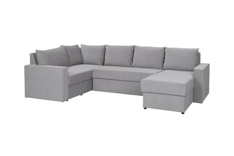 Staffin 4-paikkainen oikea u-mallinen kulmasohvasänky 140x270 cm säilytystilalla kankaasta, Vaaleanharmaa