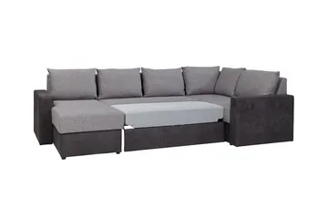 Staffin 4-paikkainen vasen u-mallinen kulmasohvasänky 140x270 cm säilytystilalla kankaasta - Tummanharmaa - Huonekalut - Sohva - Vuodesohva