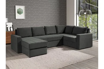 Staffin 4-paikkainen vasen u-mallinen kulmasohvasänky 140x270 cm säilytystilalla kankaasta - Tummanharmaa - Huonekalut - Sohva - Vuodesohva
