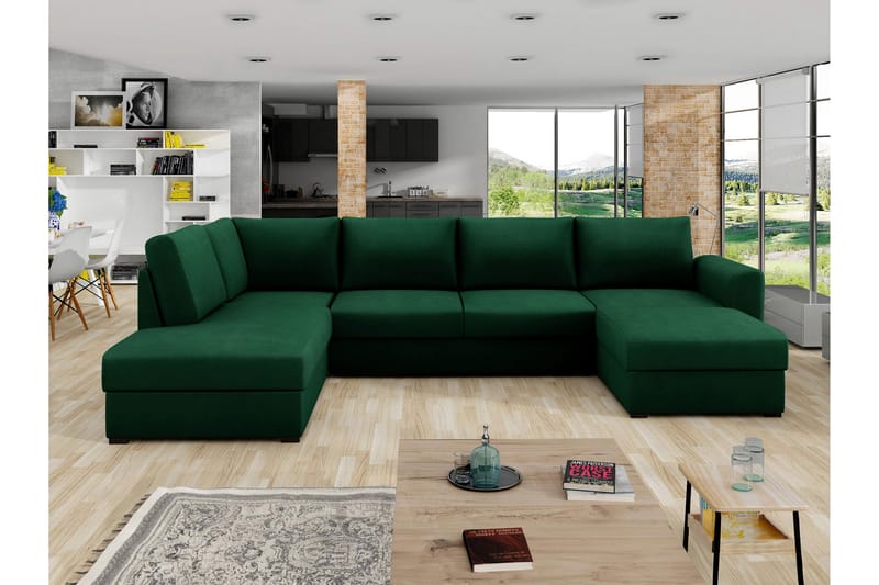 Taberk Vuodedivaanisohva divaanilla ja lepotuoliosalla, 4-istuttava - Vihreä - Huonekalut - Sohva - Vuodesohva