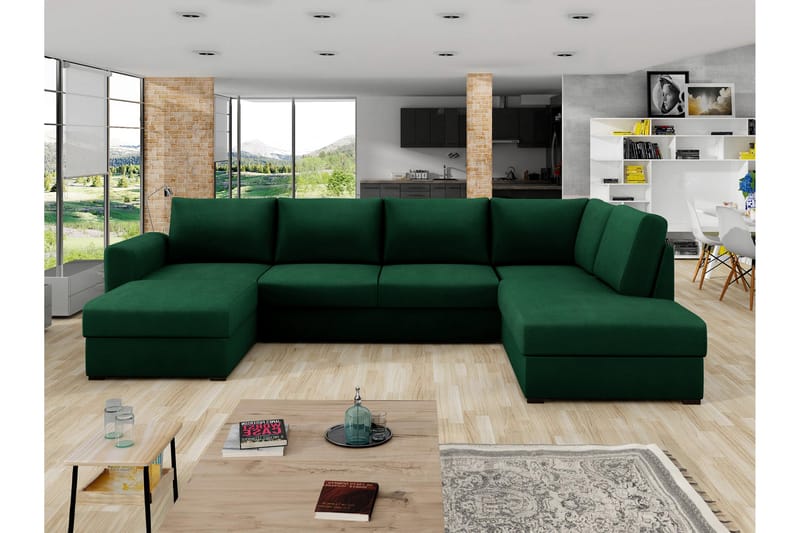 Taberk Vuodedivaanisohva divaanilla ja lepotuoliosalla, 4-istuttava - Vihreä - Huonekalut - Sohva - Vuodesohva