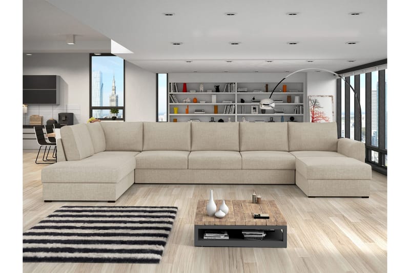 Taberk Vuodedivaanisohva divaanilla ja lepotuoliosalla, 5-istuttava - Beige - Huonekalut - Sohva - Vuodesohva