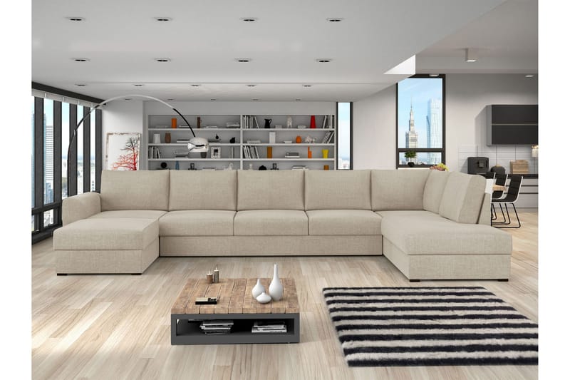 Taberk Vuodedivaanisohva divaanilla ja lepotuoliosalla, 5-istuttava - Beige - Huonekalut - Sohva - Vuodesohva