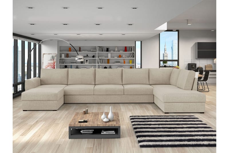 Taberk Vuodedivaanisohva divaanilla ja lepotuoliosalla, 5-istuttava - Beige - Huonekalut - Sohva - Vuodesohva