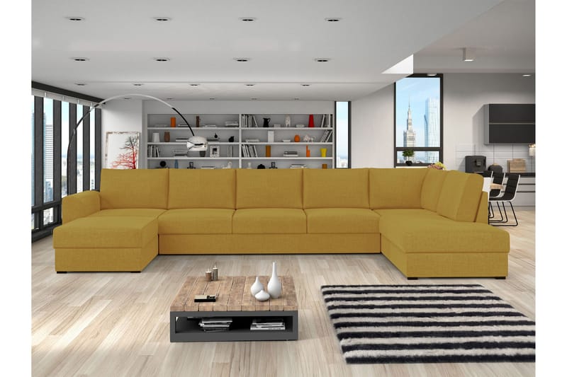 Taberk Vuodedivaanisohva divaanilla ja lepotuoliosalla, 5-istuttava - Keltainen - Huonekalut - Sohva - Vuodesohva