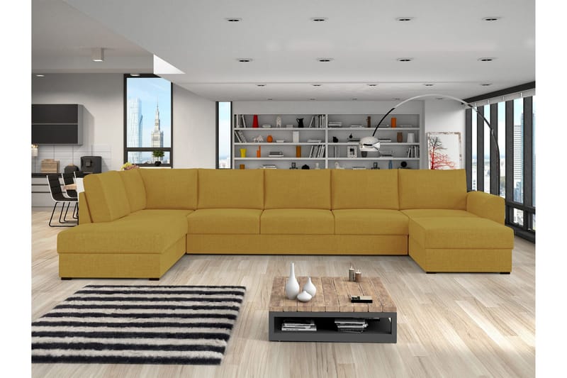 Taberk Vuodedivaanisohva divaanilla ja lepotuoliosalla, 5-istuttava - Keltainen - Huonekalut - Sohva - Vuodesohva