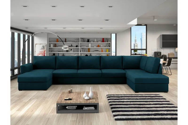 Taberk Vuodedivaanisohva divaanilla ja lepotuoliosalla, 5-istuttava - Laivastonsininen - Huonekalut - Sohva - Vuodesohva