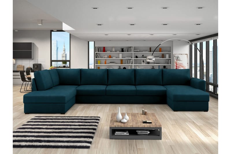 Taberk Vuodedivaanisohva divaanilla ja lepotuoliosalla, 5-istuttava - Laivastonsininen - Huonekalut - Sohva - Vuodesohva