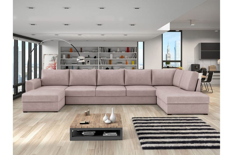Taberk Vuodedivaanisohva divaanilla ja lepotuoliosalla, 5-istuttava - Rosa - Huonekalut - Sohva - Vuodesohva