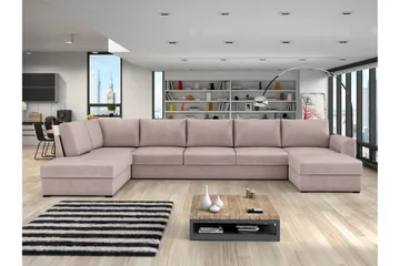 Taberk Vuodedivaanisohva divaanilla ja lepotuoliosalla, 5-istuttava - Rosa - Huonekalut - Sohva - Vuodesohva