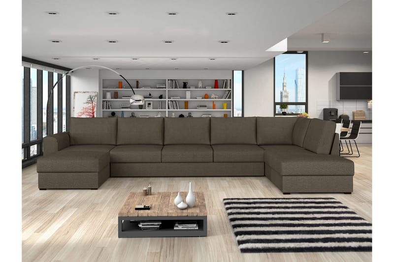 Taberk Vuodedivaanisohva divaanilla ja lepotuoliosalla, 5-istuttava - Ruskea - Huonekalut - Sohva - Vuodesohva