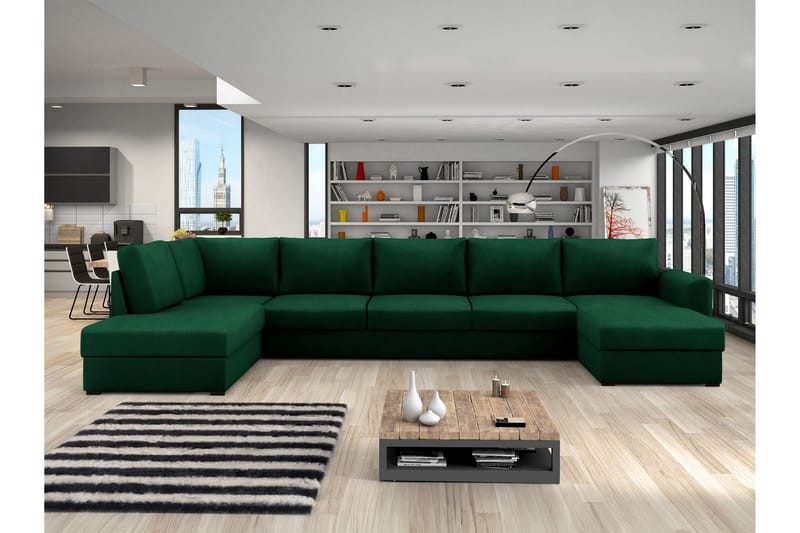 Taberk Vuodedivaanisohva divaanilla ja lepotuoliosalla, 5-istuttava - Vihreä - Huonekalut - Sohva - Vuodesohva