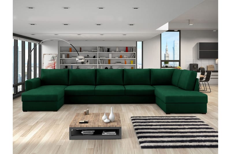 Taberk Vuodedivaanisohva divaanilla ja lepotuoliosalla, 5-istuttava - Vihreä - Huonekalut - Sohva - Vuodesohva