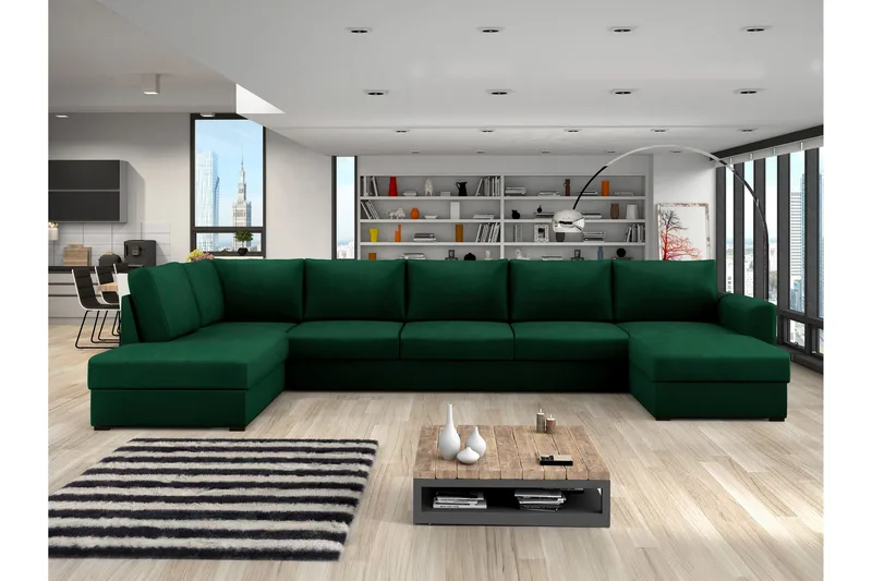 Taberk Vuodedivaanisohva divaanilla ja lepotuoliosalla, 5-istuttava - Vihreä - Huonekalut - Sohva - Vuodesohva