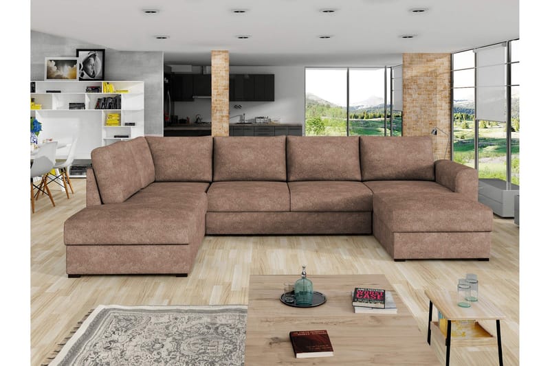 Taberk Vuodesohva Divaanilla ja Sjeslongilla 4-istuttava Bouclé - Vaaleanpunainen - Huonekalut - Sohva - Vuodesohva