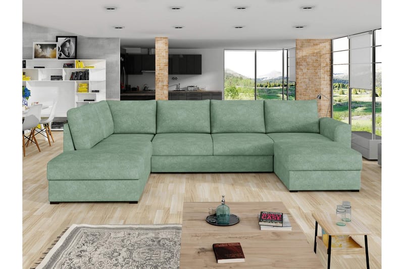 Taberk Vuodesohva Divaanilla ja Sjeslongilla 4-istuttava Bouclé - Vihreä - Huonekalut - Sohva - Vuodesohva
