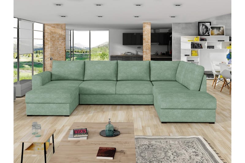 Taberk Vuodesohva Divaanilla ja Sjeslongilla 4-istuttava Bouclé - Vihreä - Huonekalut - Sohva - Vuodesohva