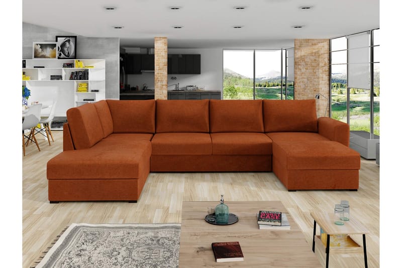 Taberk Vuodesohva Divaanilla ja Sjeslongilla 4-istuttava Chenille - Oranssi - Huonekalut - Sohva - Vuodesohva