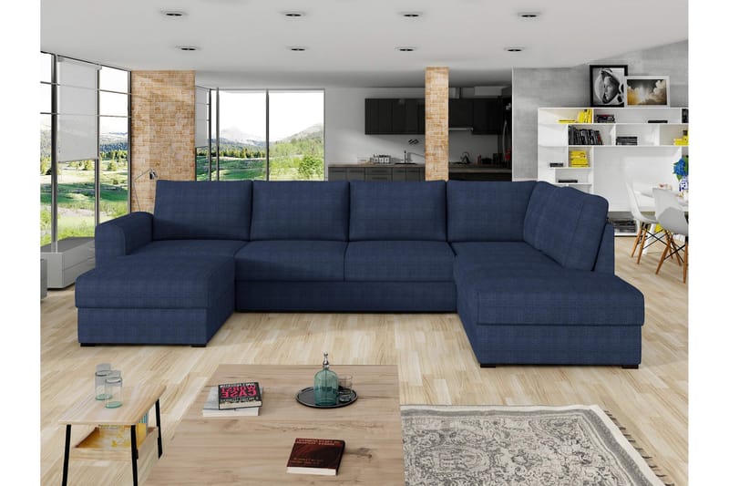 Taberk Vuodesohva Divaanilla ja Sjeslongilla 4-istuttava Chenille - Sininen - Huonekalut - Sohva - Vuodesohva