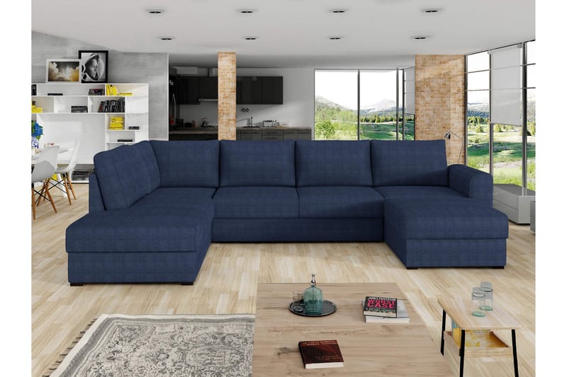 Taberk Vuodesohva Divaanilla ja Sjeslongilla 4-istuttava Chenille - Sininen - Huonekalut - Sohva - Vuodesohva