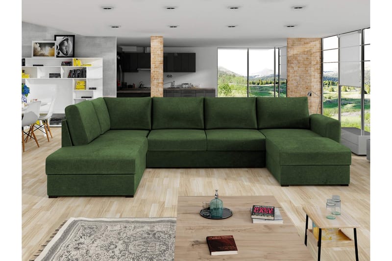 Taberk Vuodesohva Divaanilla ja Sjeslongilla 4-istuttava Chenille - Vihreä - Huonekalut - Sohva - Vuodesohva