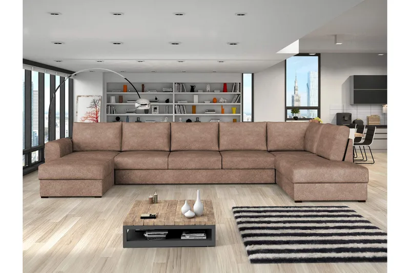 Taberk Vuodesohva Divaanilla ja Sjeslongilla 5-istuttava Bouclé - Vaaleanpunainen - Huonekalut - Sohva - Vuodesohva