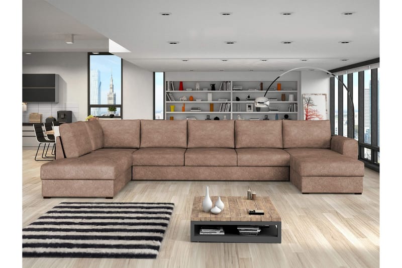 Taberk Vuodesohva Divaanilla ja Sjeslongilla 5-istuttava Bouclé - Vaaleanpunainen - Huonekalut - Sohva - Vuodesohva