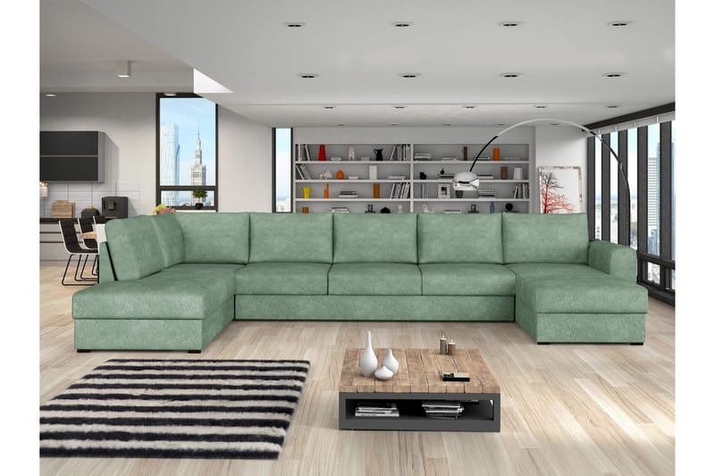 Taberk Vuodesohva Divaanilla ja Sjeslongilla 5-istuttava Bouclé - Vihreä - Huonekalut - Sohva - Vuodesohva