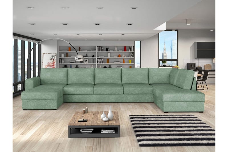 Taberk Vuodesohva Divaanilla ja Sjeslongilla 5-istuttava Bouclé - Vihreä - Huonekalut - Sohva - Vuodesohva